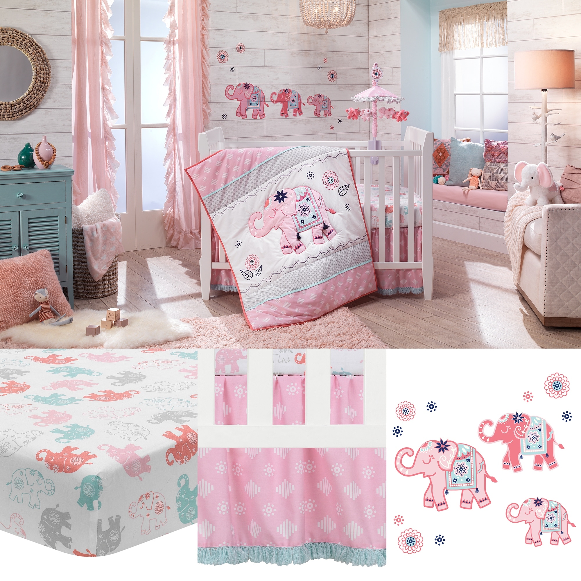 boho elephant crib bedding