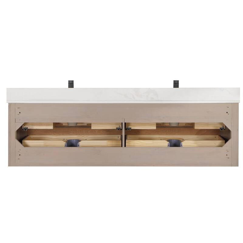 Cristo Floating Bath Vanity with White Quartz Stone Top without Mirror