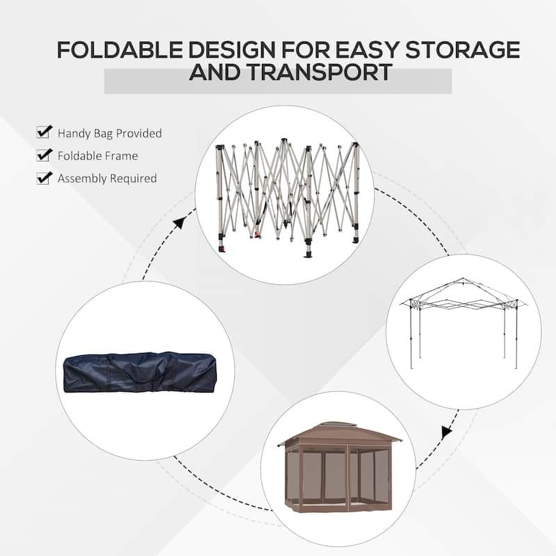 12 Foot Pop-Up Party Gazebo Khaki Steel Frame Oxford Canopy Mesh Sidewalls Adjustable Legs - 11.7' L x 11.7' W x 9.7' H