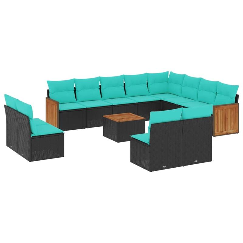 vidaXL 12 Piece Patio Sofa Set with Cushions Black Poly Rattan