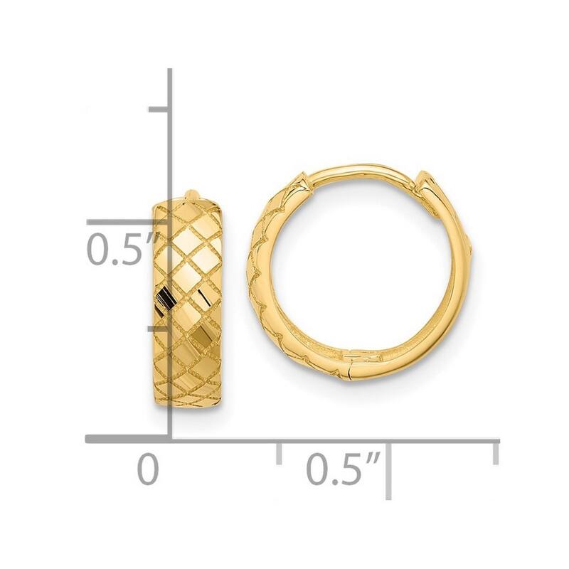 Curata 14k Yellow Gold Polished and Etched Hinged Hoop Earrings - 13x13.1mm
