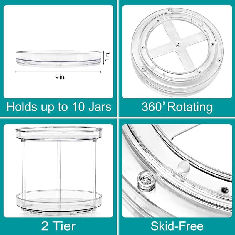 Sorbus 9 Inch 2 Tier Clear Lazy Susan Organizer Rotating Turntable for Refrigerator Pantry Cabinet Table Makeup Bathroom - 2 Pk