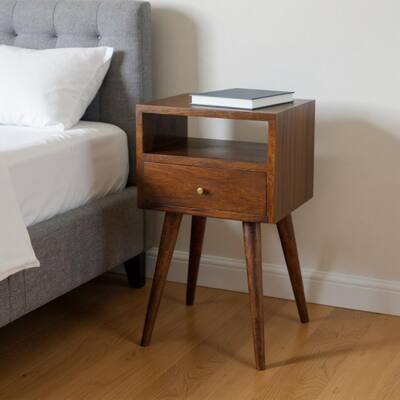 HomeRoots 22" Chestnut Solid Wood Square One Drawer Nightstand