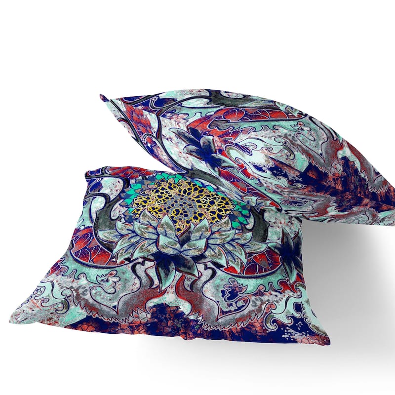 HomeRoots Set of Two 16" X 16" Blue and Green Blown Seam Floral Indoor Outdoor Throw Pillow - 16.00' X '16.00' X '5.00