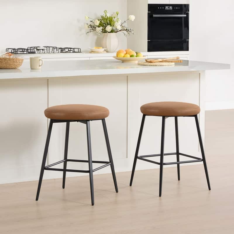 Spruce & Spring Modern 360-degree Swivel Counter Stool with Round Seat - Set of 2 - Brown