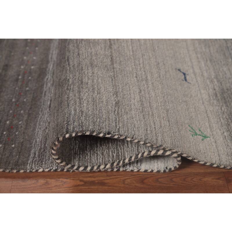 Striped Gabbeh Indian Area Rug Handmade Grey Tribal Wool Carpet - 5'6"x 7'6"