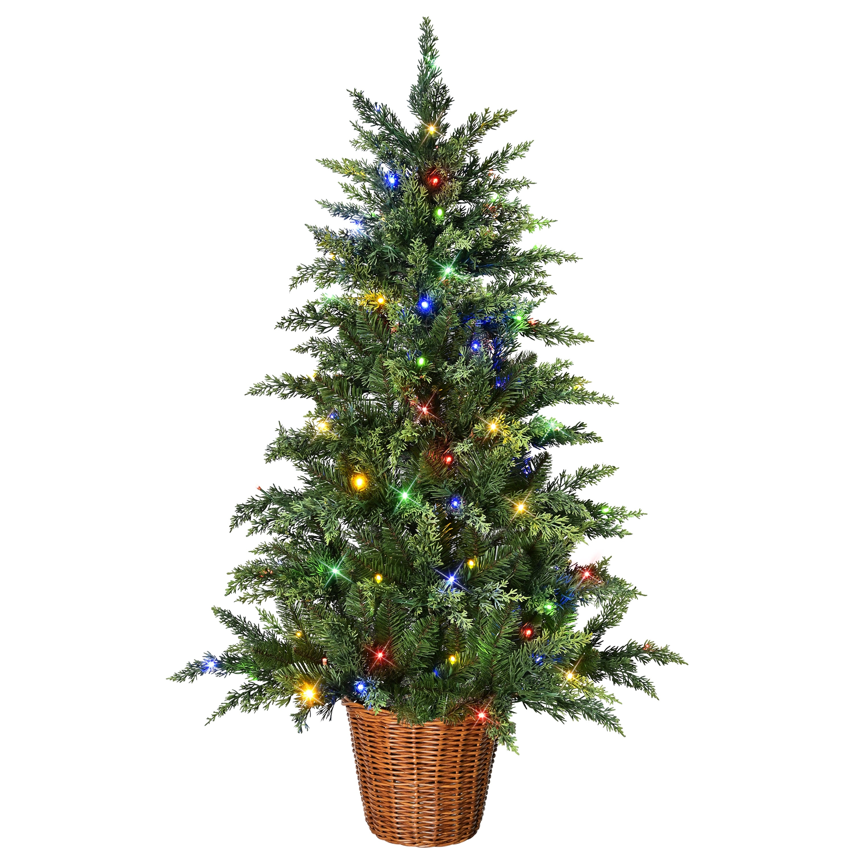4 ft Pre-Lit Artificial Potted Christmas Tree with 100 Dual-Color LED Lights