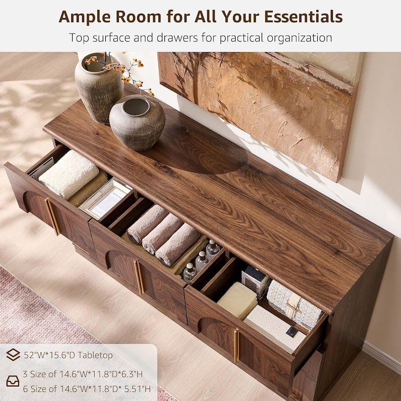 Modern Arched 9 Drawers Dresser, Wood Chest of Drawers for Living Room