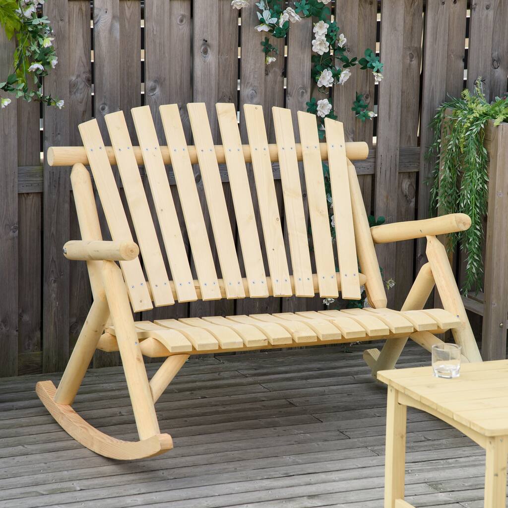 Double Wooden Porch Rocking Bench