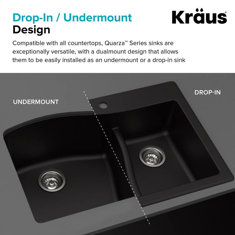 Kraus Quarza 33" Undermount Double Basin Granite Composite Kitchen