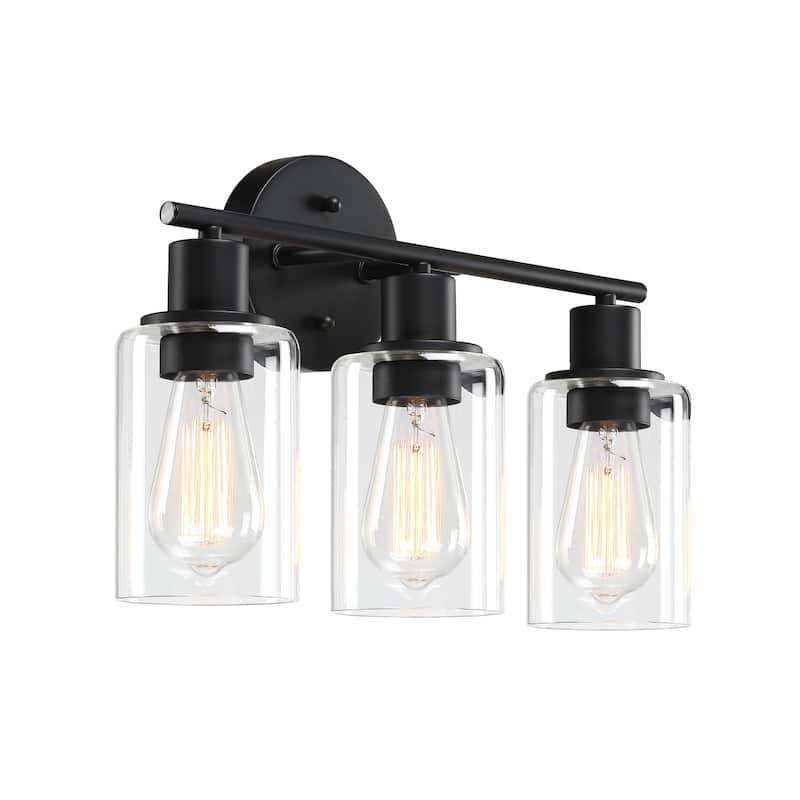 3-Light Bathroom Vanity Light with Cylinder Glass Shade