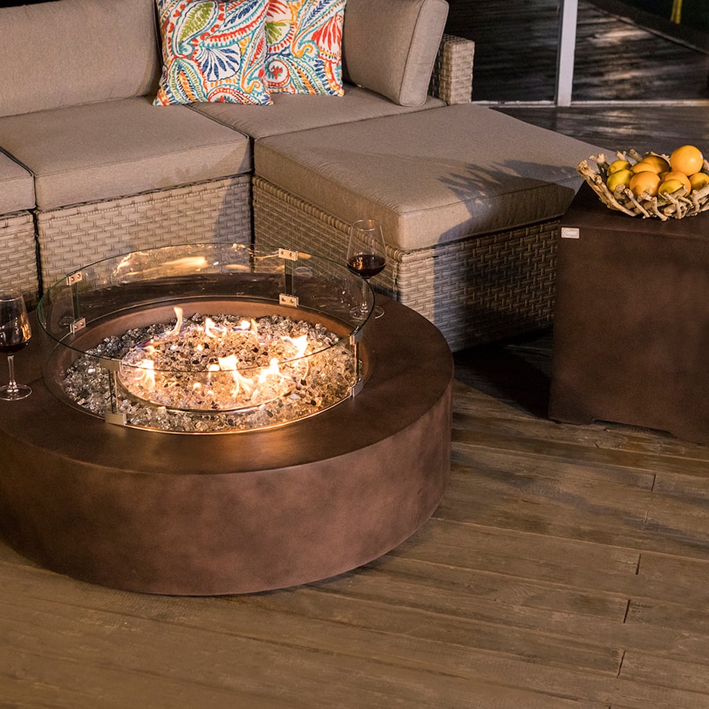 COSIEST 41''Round Outdoor Patio Fire Pit Table with Wind Guard,Tank