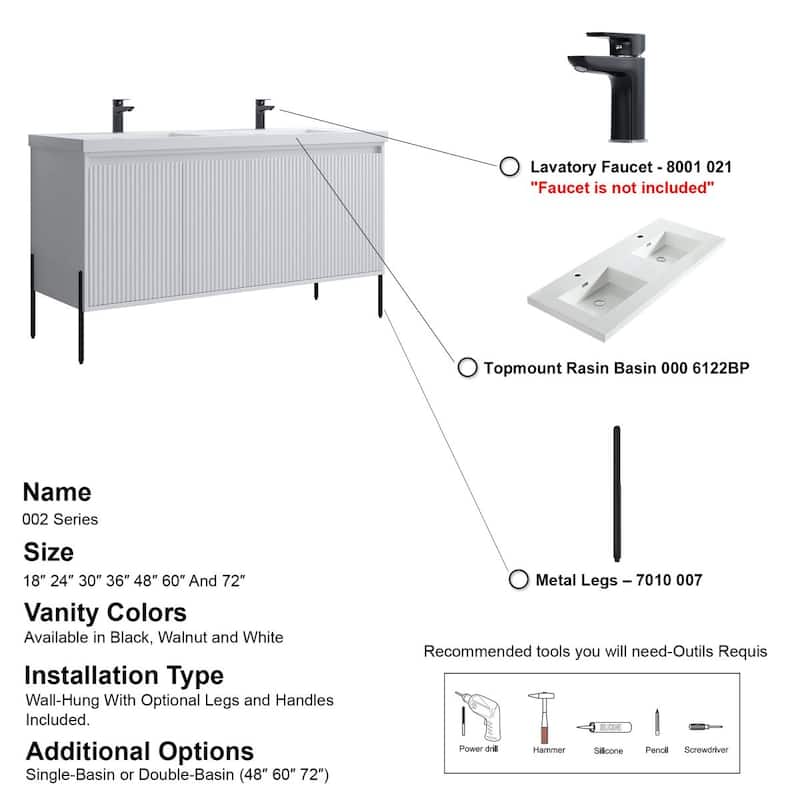 Ripple 60" Bathroom Vanity Kit (Assembly Required)