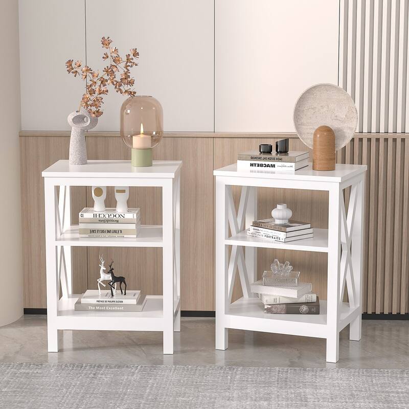 Javlergo Set of 2 Nightstand Bedside Table, Modern Small Side End Table with Open Storage Shelves - White