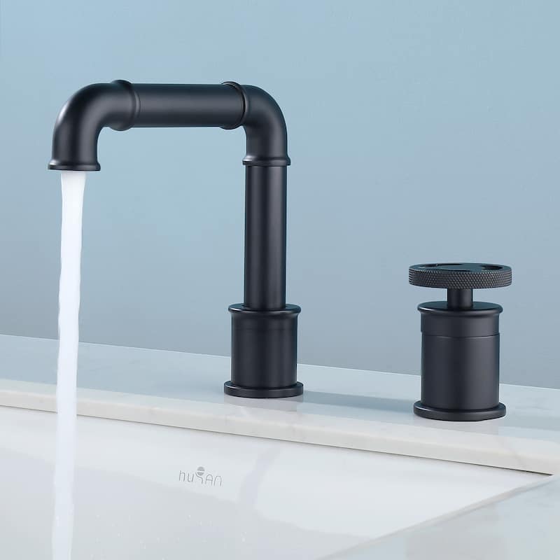 Industrial-style 2-Hole Bathroom Faucet Widespread with Premium Handle In Black - Black