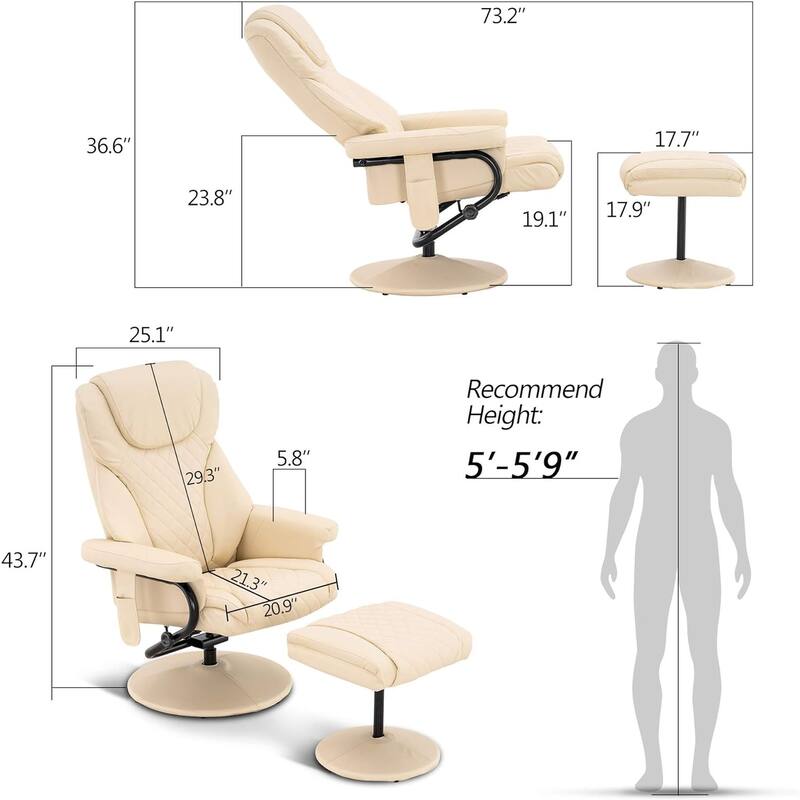 MCombo set of 2 Faux Leather Swivel Massage Recliner with ottoman