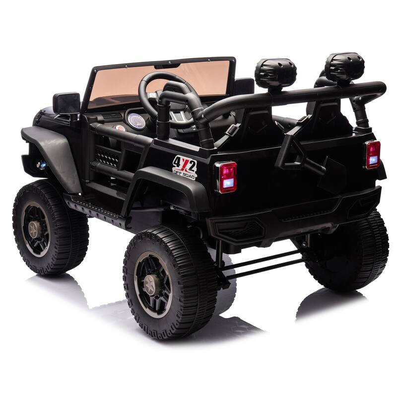 Electric Jeep with Bluetooth Remote Control, 2-Seater Battery Powered Electric Car, Safe Electric Car Toy with Seat Belt, Black