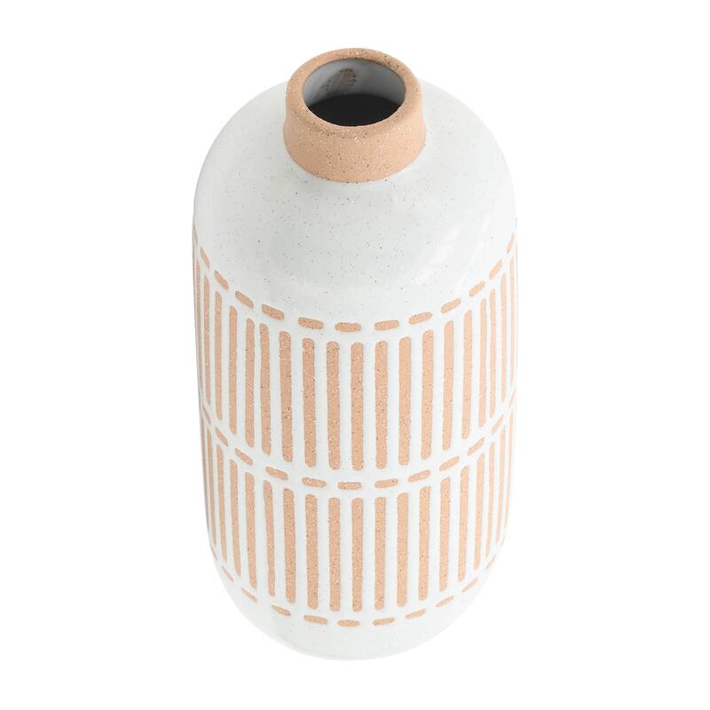 Ceramic Round Patterned Table Flower Vase - Ivory