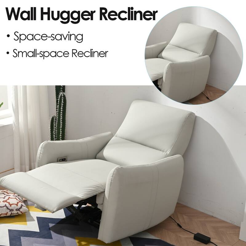 Wall Hugger Power Recliner Chair with USB Port, Electric Reclining Armchair for Small Spaces, PU Leather Sofa for Living Room
