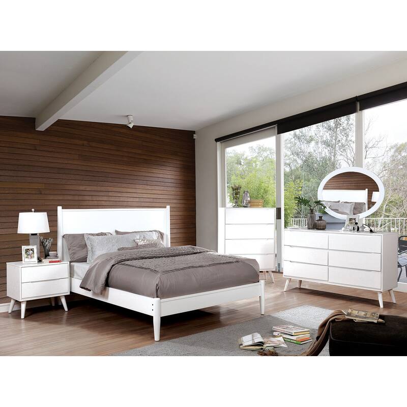 Mid-Century Modern 1pc Nightstand Bedroom Furniture Solid wood Round Tapered Legs 2-Drawers Bedside Table