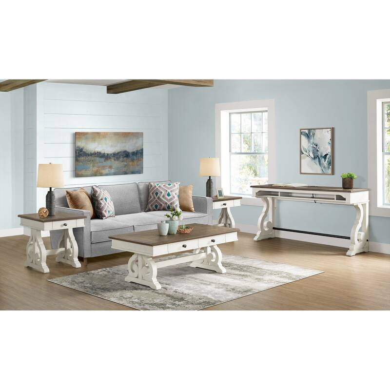Drake Coffee Table by Intercon, Two-Toned Rustic White and French Oak Finish