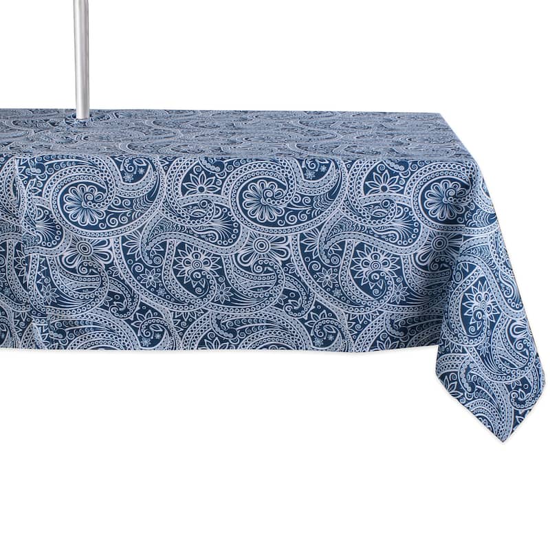 Paisley Zippered Rectangular Outdoor Tablecloth - 84" - Blue and White