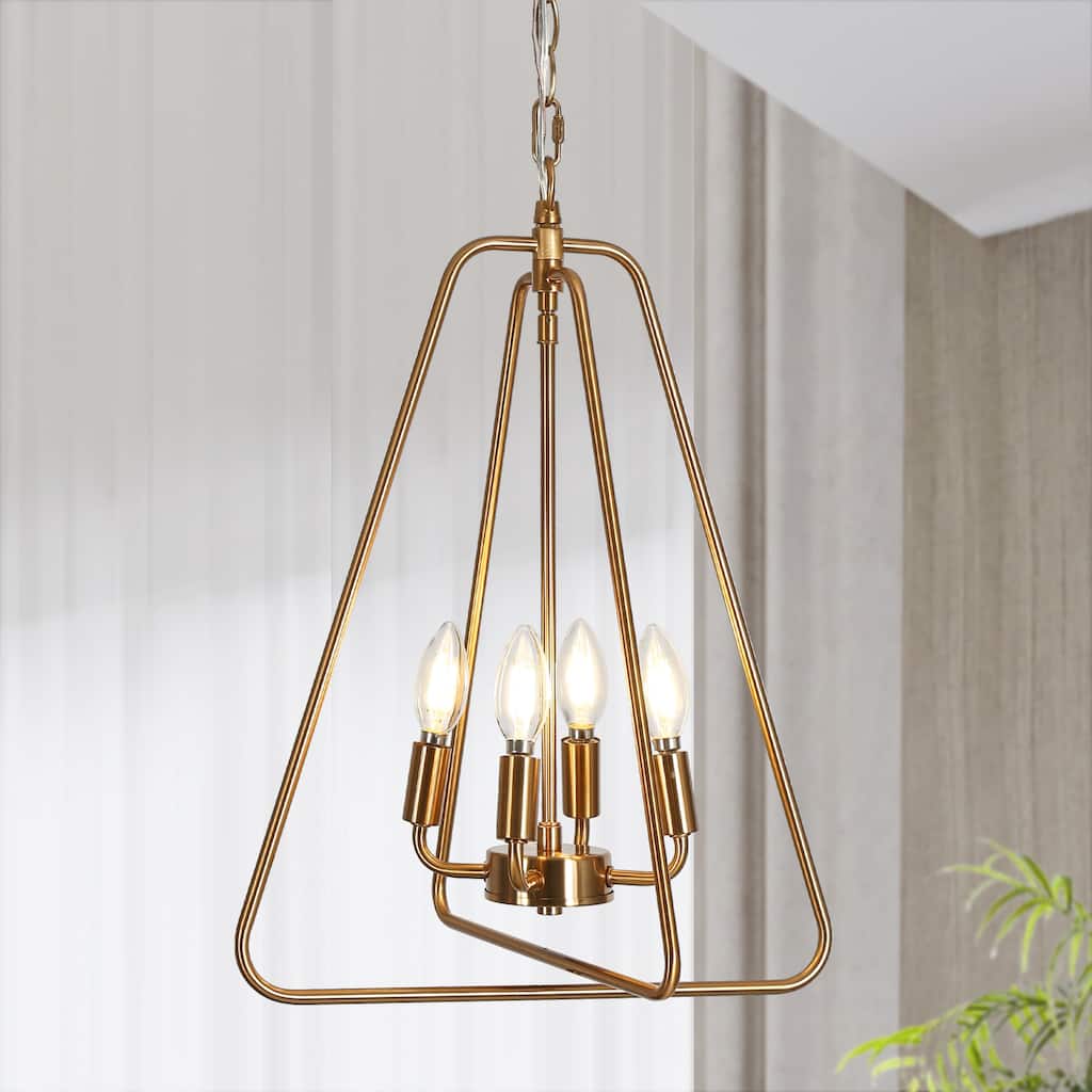 Dsmll Mid-century Modern 4-Light Chandelier Black Gold Lantern Pendant Lights for Dining Room