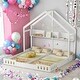 preview thumbnail 2 of 10, Twin Size House Platform Beds with Shelves and Guardrails, 2 Shared Beds in Creamy White