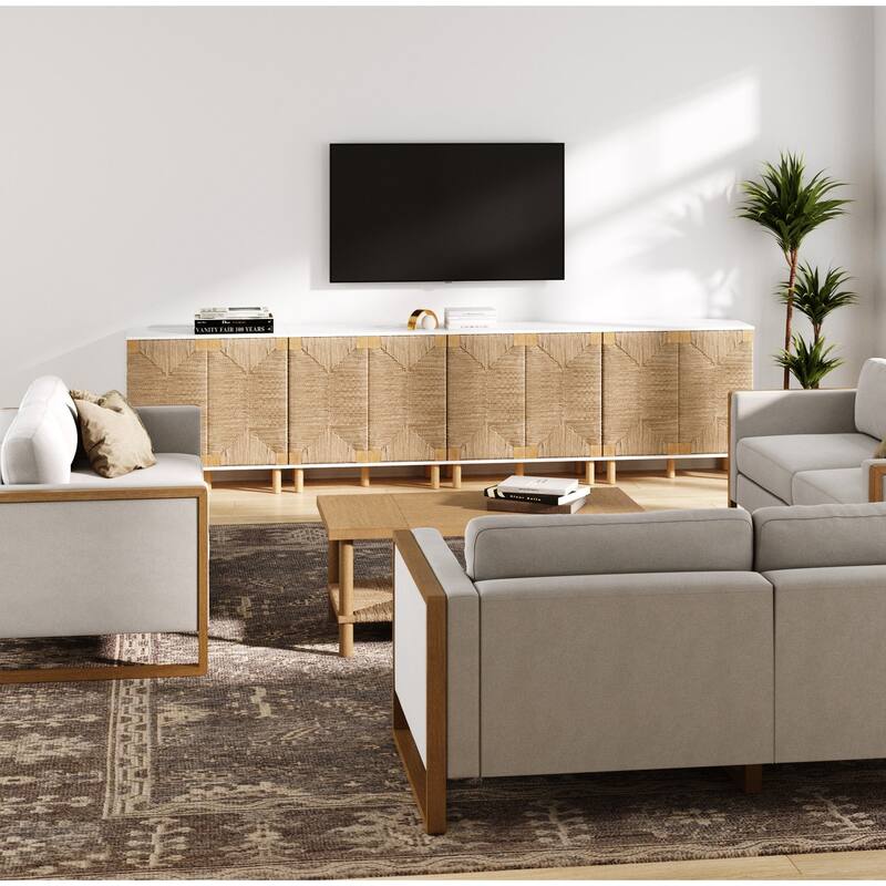Nathan James Beacon Wood Accent Cabinet with Seagrass Doors and Adjustable Shelf