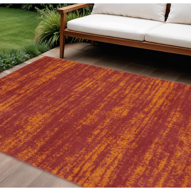 HomeRoots Abstract Contemporary Rectangle Outdoor Rug - 9' X 12' - Orange/Red - 9' X 12'