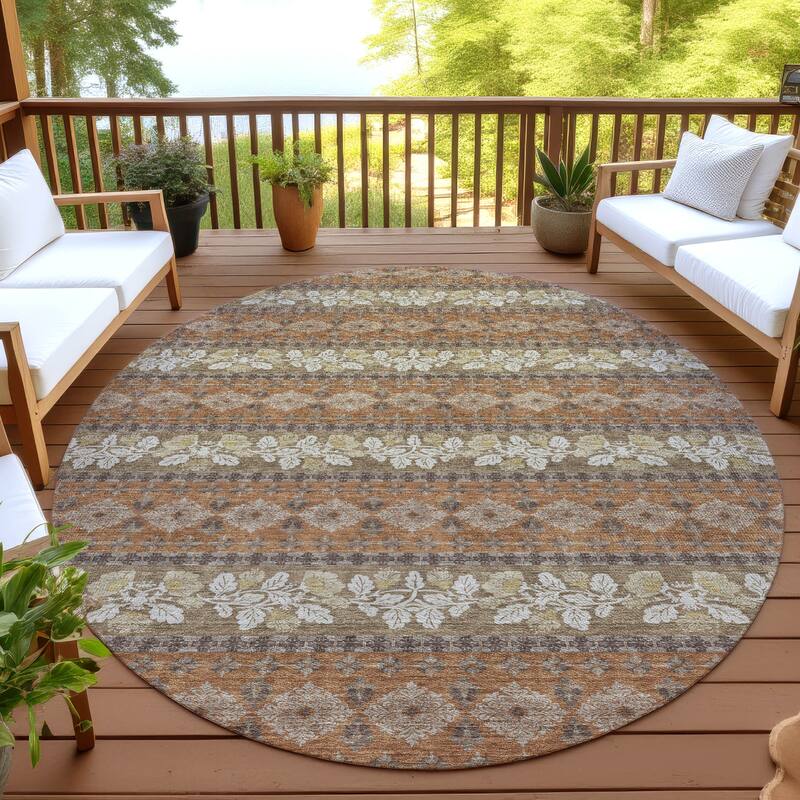Machine Washable Indoor/ Outdoor Stripe Sochi Chantille Rug - Terracotta - 8' x 8'