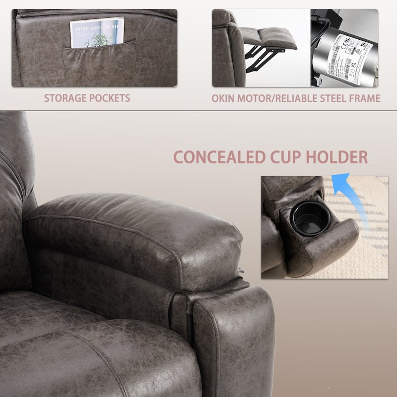 Oversized Power Lift Recliner Chair with Silent Electric Motor and Massage Function, Tool-Free Assembly