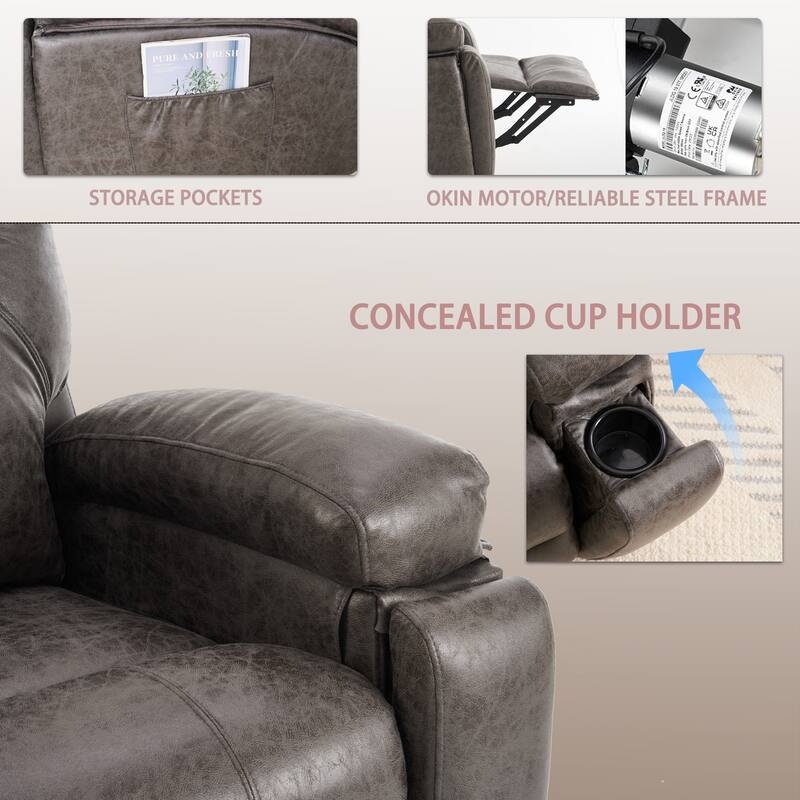 Power Lift Recliner Chair Overstuffed Wide Massage Chair Heavy Duty and Safety Motion Reclining Mechanism with Side Pockets