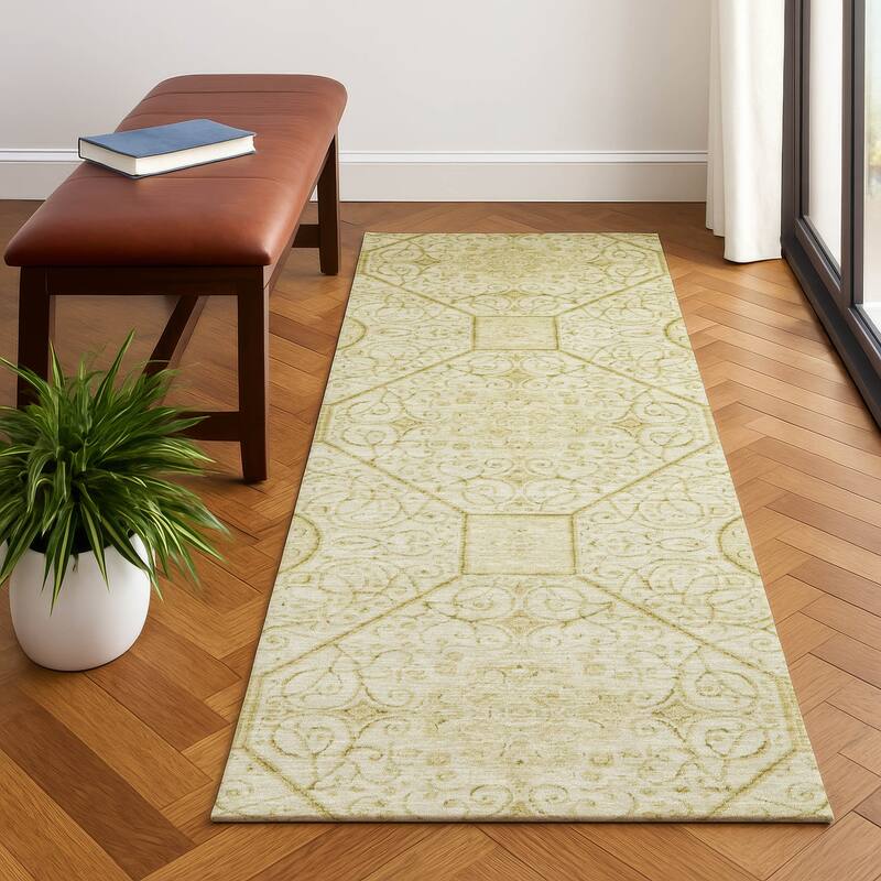 Premium Washable Super Soft Traditional Mosaic Mayfield Rug - Wheat - 2'3" x 7'6"