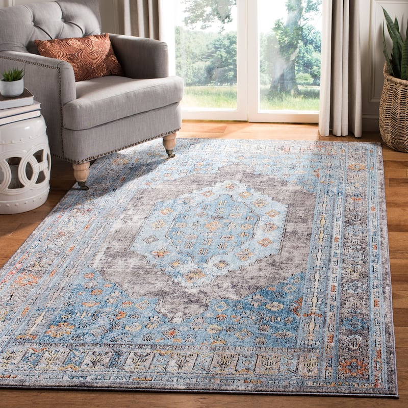 SAFAVIEH Bristol Atsuko Vintage Oriental Polyester Rug - 4' x 6' - Grey/Blue
