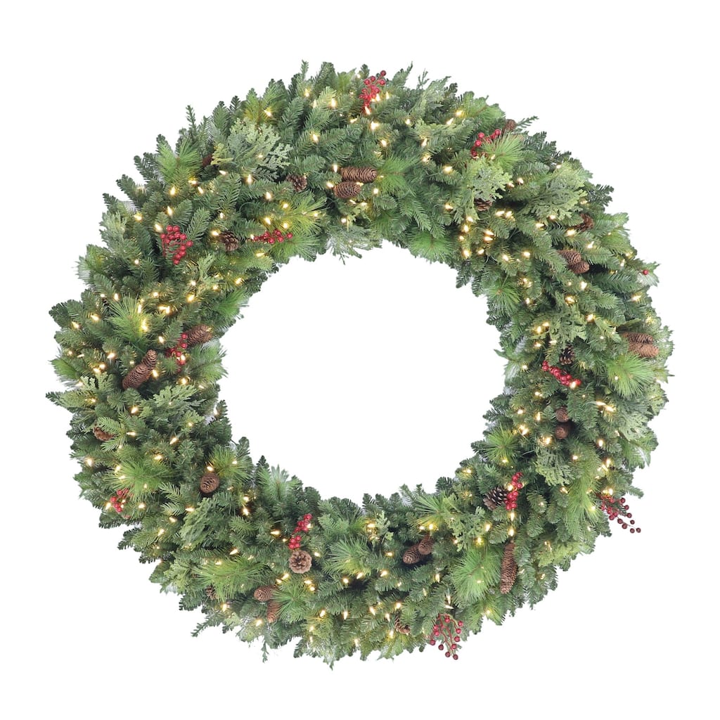 Rocky Mountain Spruce Artificial Christmas Wreath 60-" Warm White LED