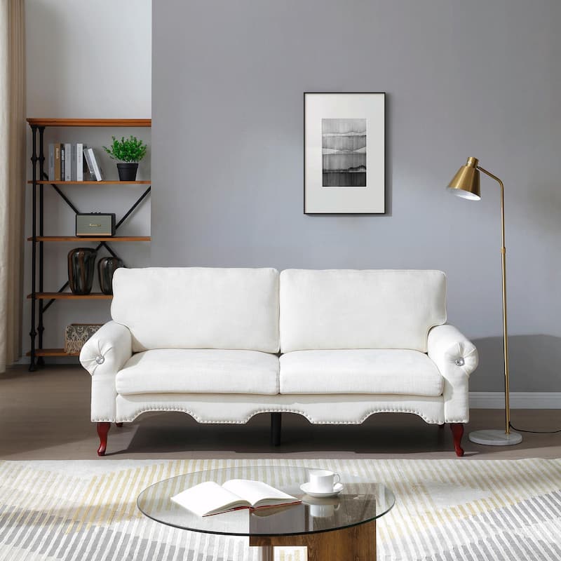 Linen Loveseat - Tufted Chesterfield Sofa