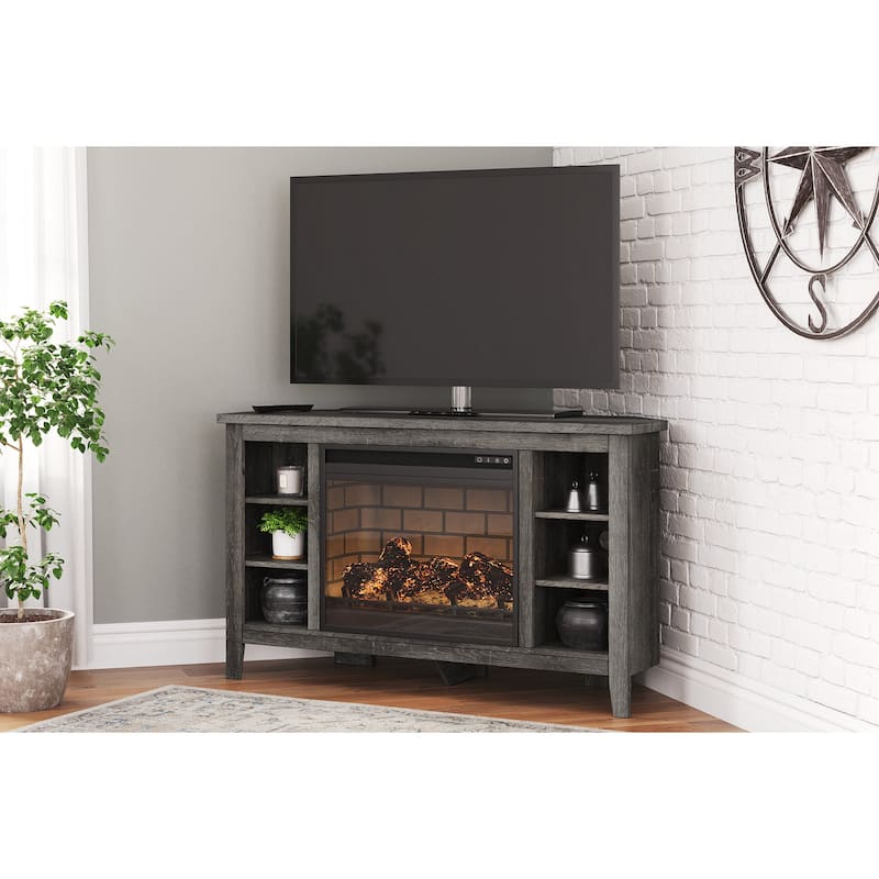 Signature Design by Ashley Arlenbry 48" Corner TV Stand with Electric Fireplace - 48"W x 15.75"D x 28.5"H - Grey
