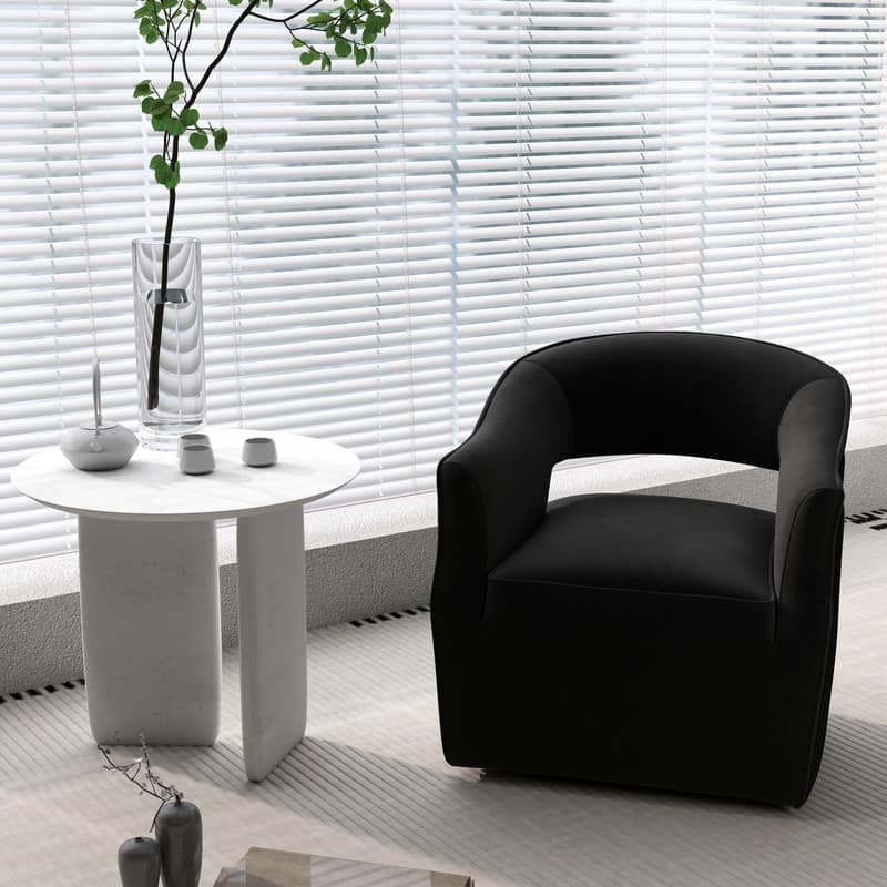 SEYNAR Modern Glam Velvet 360 Degree Swivel Open-Back Accent Armchair - Black