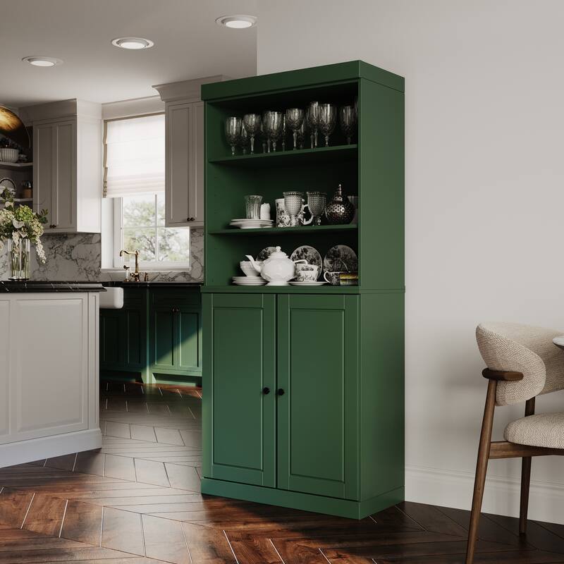 Palace Imports 100% Solid Wood Pantry Cabinet, Adjustable Shelves, 32" Wide, 71.5" Tall - Green - Solid