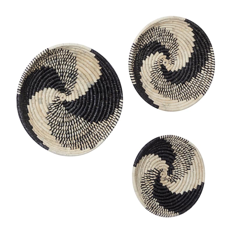 Seagrass Plate Handmade Spiral Basket Home Wall Decor - Set of 3 Black - Roche River Decor