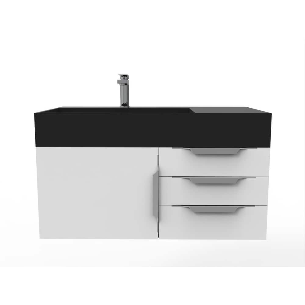 Amazon 36" Wall Mounted Bathroom Vanity Set w/ Black Top