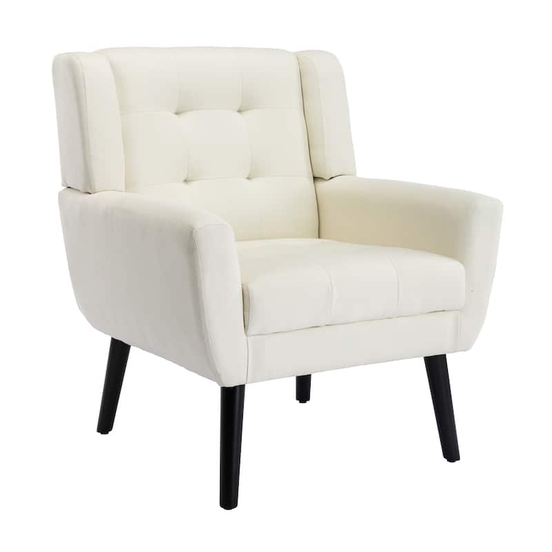 Linen Blend Upholstered Accent Chair with Curved Back and Black Metal Legs