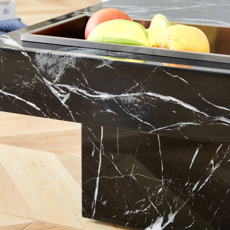 Modern and Practical Coffee Table with Black Patterns, Made of MDF Material, Blending Elegance and Natural Fashion.