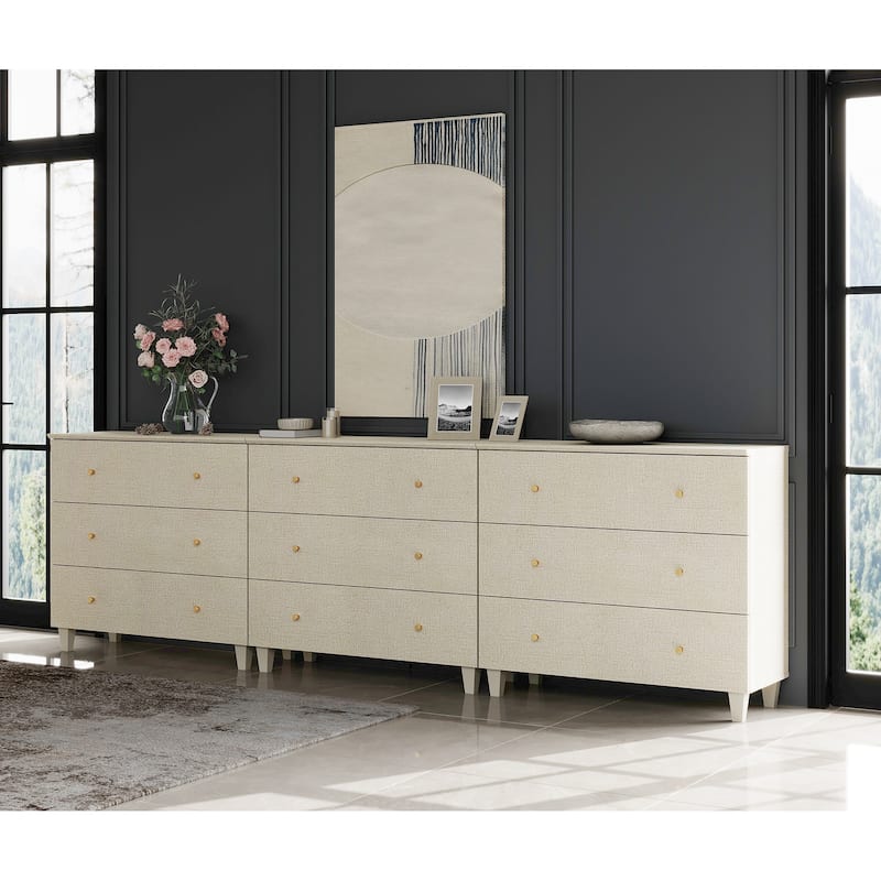 WAMPAT Dresser with 3 Drawers, 35.4" Wide Chest of Drawer for Bedroom - Beige - 9-drawer