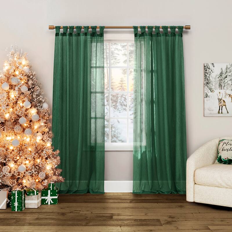 No. 918 Krista Holiday Twist Tab Sheer Tab Top 1-Piece Curtain Panel, Single Panel - 51" x 96" - Evergreen