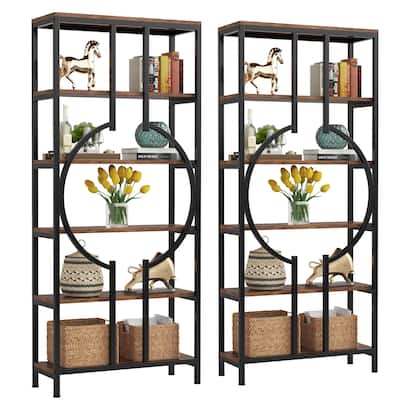 70.9"H x 27.6"W Industrial Geometric Bookcase, 6-Tier Tall Bookshelf, Wood Display Shelf Storage Shelves