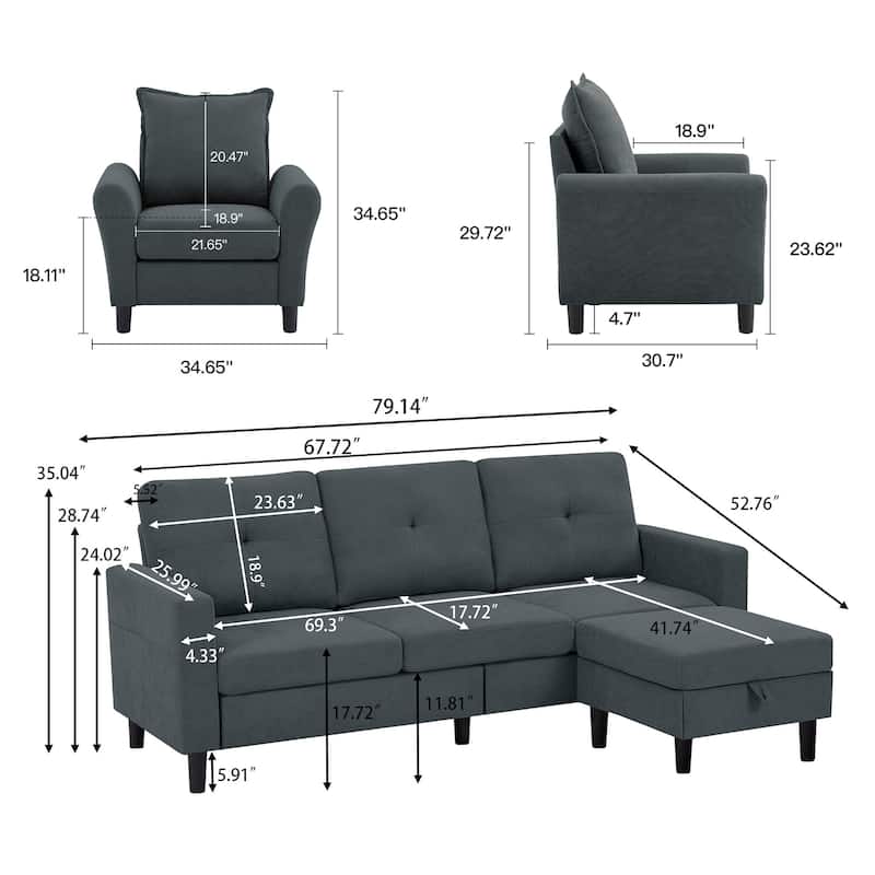 3 Pieces Living Room Sets
