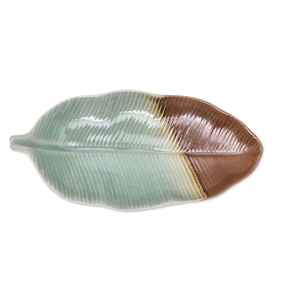 Handmade Nature Is Present Celadon Ceramic Platter (Thailand)