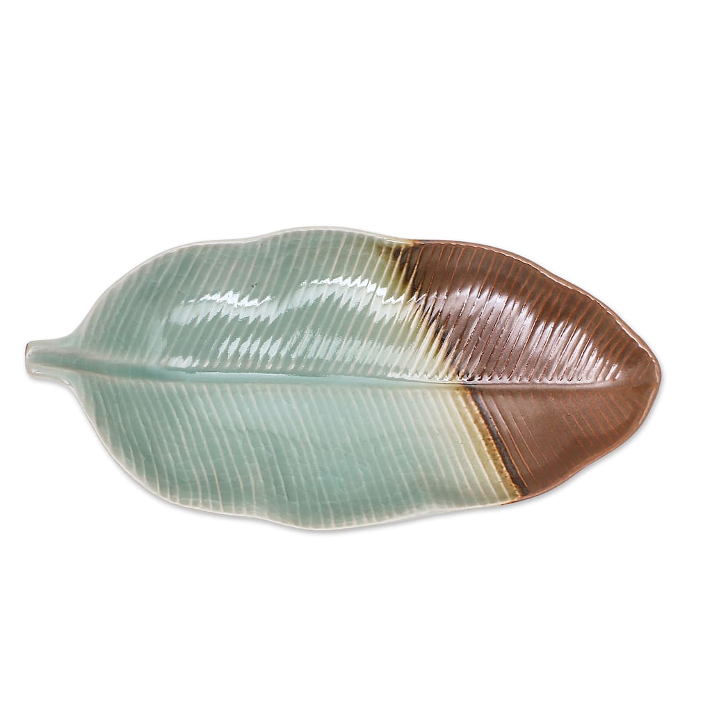 Handmade Nature Is Present Celadon Ceramic Platter (Thailand)